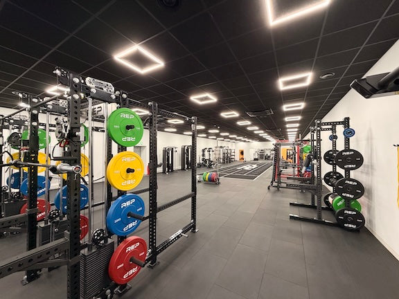 A photo of the REP Fitness UK equipment showroom.